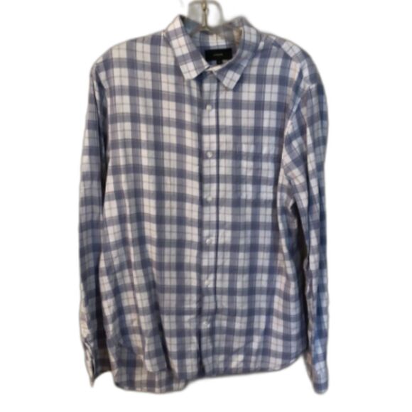 VINCE MEDIUM CLASSIC FIT BLUE PLAID BUTTON UP COTTON LYOCELL SHIRT - Picture 1 of 7